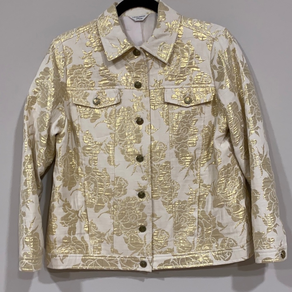 Laura Ashley Petite Cream Jacket with Gold Metallic Roses.